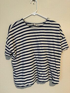 Madewell Navy and White Striped Crewneck Tee
